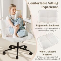 Gymax Upholstered Office Chair Vanity Chair With Adjustable Height & Wheels in Beige - thumbnail 2