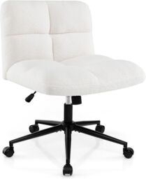 Gymax Upholstered Office Chair Vanity Chair With Adjustable Height & Wheels in Beige - thumbnail 1