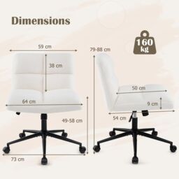 Gymax Upholstered Office Chair Vanity Chair With Adjustable Height & Wheels in Beige - thumbnail 4