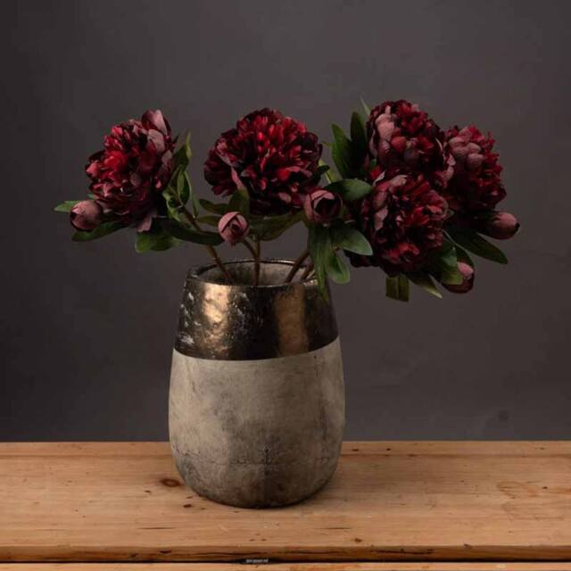 Lemon Pavilion Furniture and Decor Burgundy Peony Rose Artificial Flower - L15 x W20 x H58 cm - Red