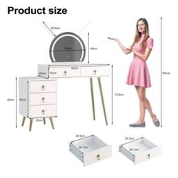 KEEPREAPER Dressing Table with LED Mirror, 5 Drawers Metal Legs in White - thumbnail 2