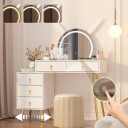 KEEPREAPER Dressing Table with LED Mirror, 5 Drawers Metal Legs in White - thumbnail 5