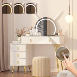 KEEPREAPER Dressing Table with LED Mirror, 5 Drawers Metal Legs in White - thumbnail 4