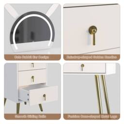 KEEPREAPER Dressing Table with LED Mirror, 5 Drawers Metal Legs in White - thumbnail 9