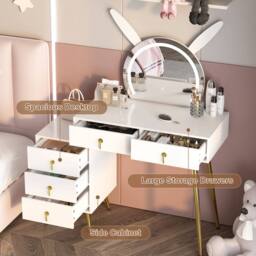 KEEPREAPER Dressing Table with LED Mirror, 5 Drawers Metal Legs in White - thumbnail 8