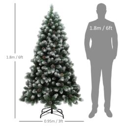 HOMCOM Artificial Pine Christmas Tree with Pinecones, Steel Base in Green - Size: 6ft - thumbnail 3