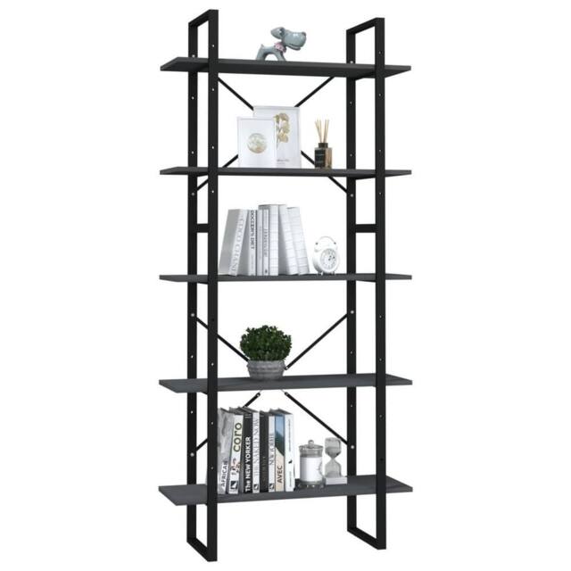 Berkfield Home Modern 5-Tier Book Cabinet Grey 80x30x175 cm Pinewood - Size: 80 x 30 x 175 cm - image 1