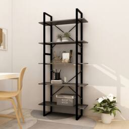 Berkfield Home Modern 5-Tier Book Cabinet Grey 80x30x175 cm Pinewood - Size: 80 x 30 x 175 cm - thumbnail 2