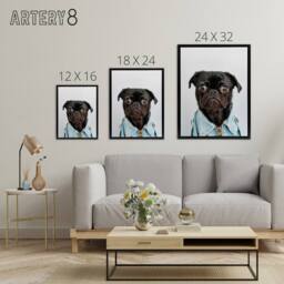 "Artery8 Deluvio Pug Puppy Dog In Jacket Framed Canvas Wall Art Print in Light Grey - Size: W12"" x H16""" - thumbnail 4
