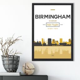 ARTZE Birmingham Yellow & Black City Skyline Framed Print SIZE: A2 with Black Frame - Size: A4 - thumbnail 2
