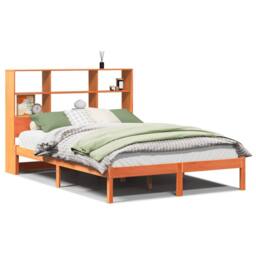 Berkfield Home Bookcase Bed Frame Wax Brown 150x200 cm King Size Solid Wood Pine - thumbnail 1