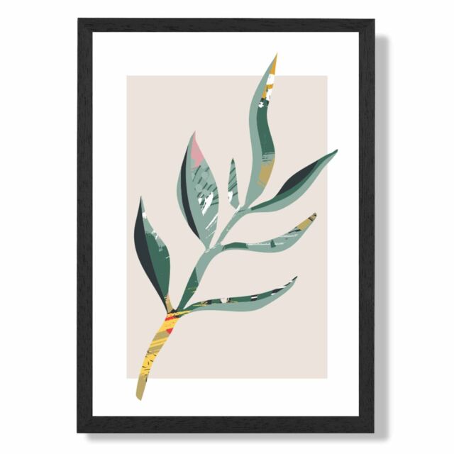 ARTZE Papyrus Leaf Green & Red Minamilist Framed Print SIZE: A4 with Black Frame - image 1