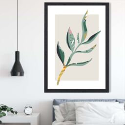 ARTZE Papyrus Leaf Green & Red Minamilist Framed Print SIZE: A4 with Black Frame - thumbnail 2