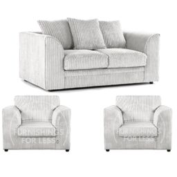 Furnishings For Less UK Luxor Jumbo Cord 2 + 1 + 1 Fabric 3 Piece Sofa Suite - Scatter Back in Silver