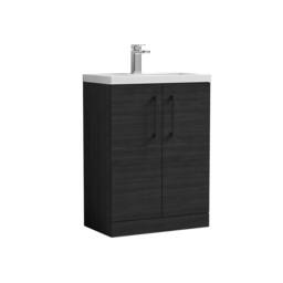Balterley Bathroom Vanity Basin Unit, Black Handles, 600mm, Wood Black