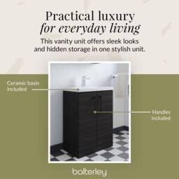 Balterley Bathroom Vanity Basin Unit, Black Handles, 600mm, Wood Black - thumbnail 7