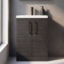 Balterley Bathroom Vanity Basin Unit, Black Handles, 600mm, Wood Black - thumbnail 8