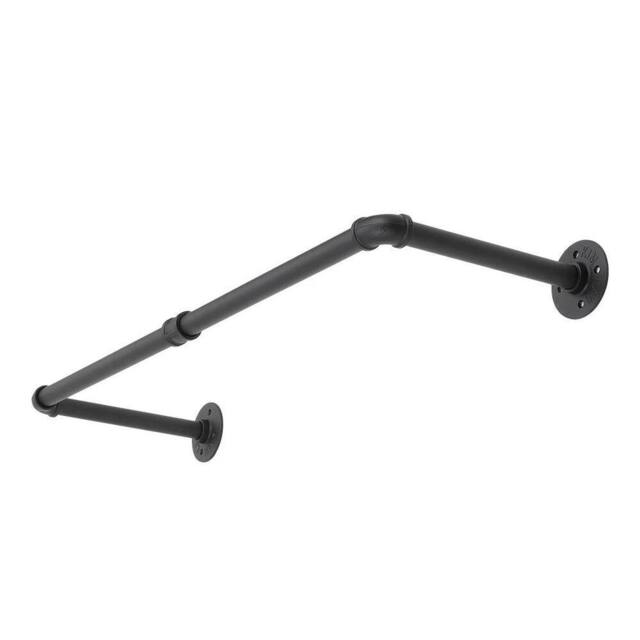 KORVIXA 61cm Wall Mounted Clothes Rail Metal Pipe Garment Coat Rack in Black - Size: 800mm - image 1