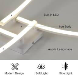 Goeco LED Indoor Ceiling Light 24W Acrylic Ceiling Light Living Room 4500K in White - thumbnail 5