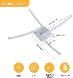 Goeco LED Indoor Ceiling Light 24W Acrylic Ceiling Light Living Room 4500K in White - thumbnail 4
