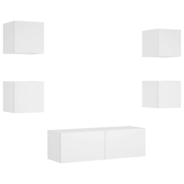 Berkfield Home Modern 5 Piece TV Wall Cabinets with LED Lights White - image 1