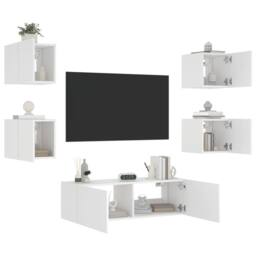 Berkfield Home Modern 5 Piece TV Wall Cabinets with LED Lights White - thumbnail 5