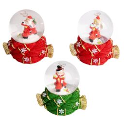 Shatchi Christmas Mini Snowglobe Water Ball Snow Dome Features Santa, Reindeer, Snowman Scene Resin Scarf Design Base Decorations in Red - thumbnail 1
