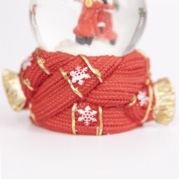 Shatchi Christmas Mini Snowglobe Water Ball Snow Dome Features Santa, Reindeer, Snowman Scene Resin Scarf Design Base Decorations in Red - thumbnail 3