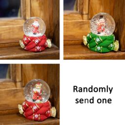 Shatchi Christmas Mini Snowglobe Water Ball Snow Dome Features Santa, Reindeer, Snowman Scene Resin Scarf Design Base Decorations in Red - thumbnail 8