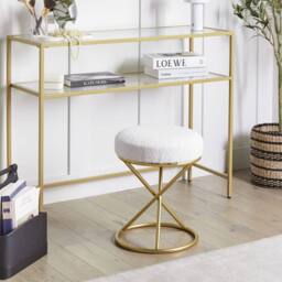 Wyld and Coco Round Footstool - Off-White Boucle Gold Metal Legs in White