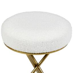 Wyld and Coco Round Footstool - Off-White Boucle Gold Metal Legs in White - thumbnail 5