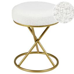 Wyld and Coco Round Footstool - Off-White Boucle Gold Metal Legs in White - thumbnail 2