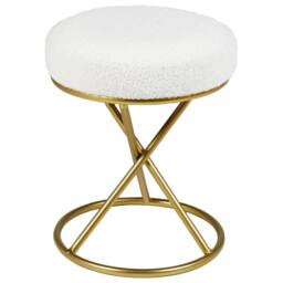Wyld and Coco Round Footstool - Off-White Boucle Gold Metal Legs in White - thumbnail 4