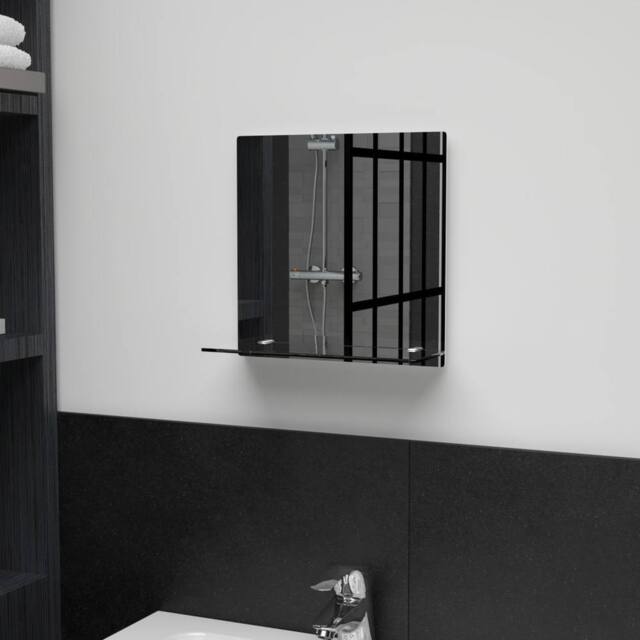 Berkfield Home Wall Mirror with Shelf 30x30 cm Tempered Glass in Silver - image 1