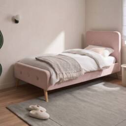 Wyld and Coco Pastel Pink Velvet Slatted Bed Frame - 3ft Single EU - thumbnail 1