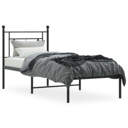 Berkfield Home Metal Bed Frame without Mattress with Headboard Black 75x190cm - Size: 75x190 cm - thumbnail 3