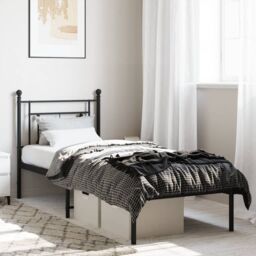 Berkfield Home Metal Bed Frame without Mattress with Headboard Black 75x190cm - Size: 75x190 cm - thumbnail 1