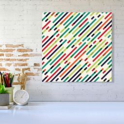 "Warren Reed - Designer Coloured Diagonal Abstract Pattern Canvas in Green - Size: W16"" x H16""" - thumbnail 2
