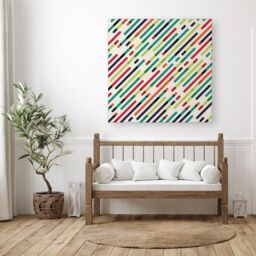 "Warren Reed - Designer Coloured Diagonal Abstract Pattern Canvas in Green - Size: W16"" x H16""" - thumbnail 3