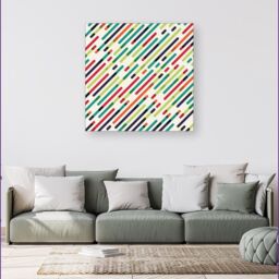 "Warren Reed - Designer Coloured Diagonal Abstract Pattern Canvas in Green - Size: W16"" x H16""" - thumbnail 4