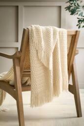 Appletree 'Textured Knit' Knitted Throw in Natural - Size: 130 cm x 180 cm - thumbnail 1