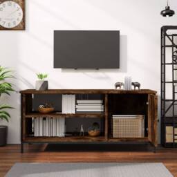 Berkfield Home TV Cabinet Smoked Oak 100x40x45 cm Engineered Wood in Brown - Size: 100 x 40 x 45 cm - thumbnail 3