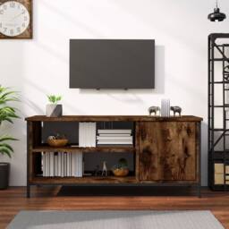 Berkfield Home TV Cabinet Smoked Oak 100x40x45 cm Engineered Wood in Brown - Size: 100 x 40 x 45 cm - thumbnail 2