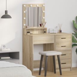 Berkfield Home Dressing Table with LED Lights in Sonoma Oak, 50x41x135 cm in Brown - Size: 50 x 41 x 135 cm - thumbnail 1