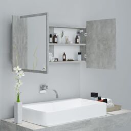 Berkfield Home LED Bathroom Mirror Cabinet Concrete Grey 90x12x45 cm - Size: 90 x 12 x 45 cm - thumbnail 6