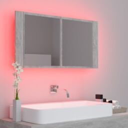 Berkfield Home LED Bathroom Mirror Cabinet Concrete Grey 90x12x45 cm - Size: 90 x 12 x 45 cm - thumbnail 5