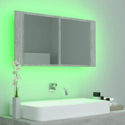 Berkfield Home LED Bathroom Mirror Cabinet Concrete Grey 90x12x45 cm - Size: 90 x 12 x 45 cm - thumbnail 4