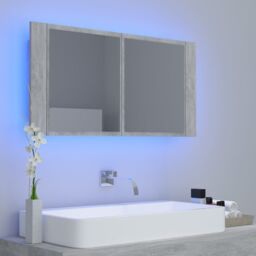 Berkfield Home LED Bathroom Mirror Cabinet Concrete Grey 90x12x45 cm - Size: 90 x 12 x 45 cm - thumbnail 3