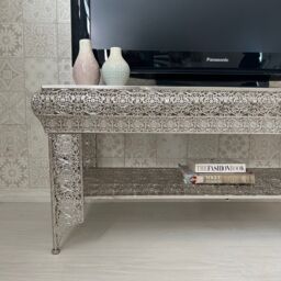 Downton Interiors Silver Embossed Metal Coffee Table / TV Stand - Agadir Range - Size: Large - thumbnail 2