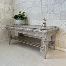 Downton Interiors Silver Embossed Metal Coffee Table / TV Stand - Agadir Range - Size: Large - thumbnail 3